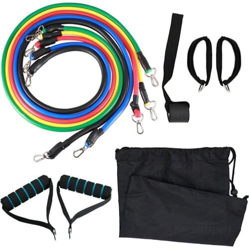 11pcs Fitness Resistance Bands Set Workout Exercise Tube Bands with Door Anchor Ankle Straps for Home Gym Travel