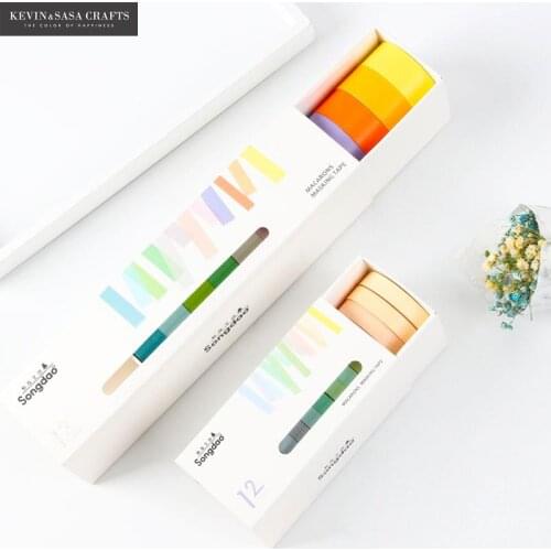 12Pcs Soild Color Washi Tape Quality Stationery Diy Scrapbooking Photo Album School Tools Kawaii Scrapbook Paper Stickers Gift