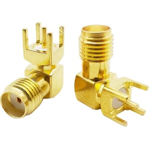2Pcs Right Angle SMA Female Jack ( SMA-KWE ) RF Coaxial Connector 90 Degree 4 Pin Square Stand PCB Panel Mount Thru Hole Adapter