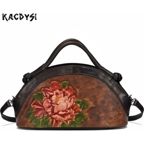 2020 Design Head Layer of Leather Handmade Embossed Women Handbag Retro Brush Color Fashion Luxury Tote Shoulder Purse For Girls