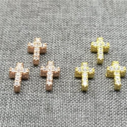 4 Pieces 925 Sterling Silver Gold Cross Charms w/ Zircon for Bracelet Necklace