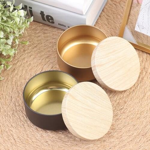 Candle Jars Candle Box Tinplate Can Wood Grain Lids Cosmetic Pot Containers Empty Storage Box