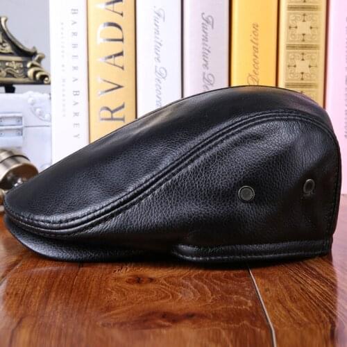 Genuine Leather Berets for Men Women Winter Beret Hats with Ear Flap Cap Warm Hats