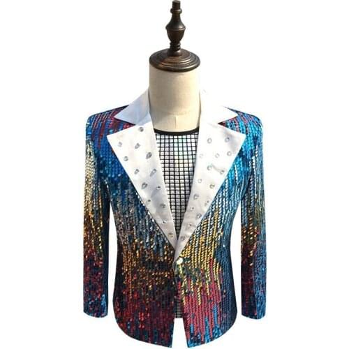 Colorful Blazers For Men Gold Red Blue Sequin Blazer Men Slim Fit Club Party DJ Stage Clothing For Men Blazer Masculino Slim Fit