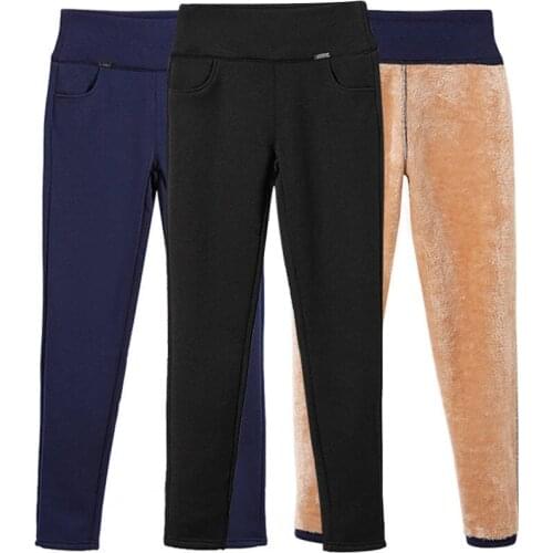 Super Warm Women Winter Pencil Pants Thicken Fleece Trousers Female Black Blue Grey High Waist Stretch Pants Warm Velvet Legging