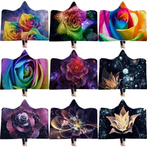 Color flower Hooded blanket for kids adult cloak printed household blanket hoodie winter warm Wearable 100% Polyester