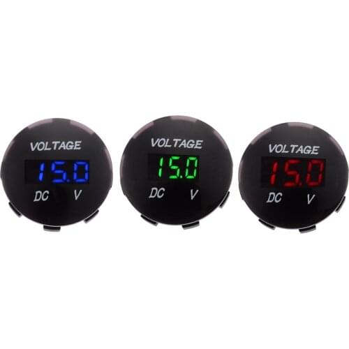 DC 12V-24V Round LED Digital Display Volt Voltage Gauge Meter Blue/Red/Green LED for ATV Motorcycle Camper Boat