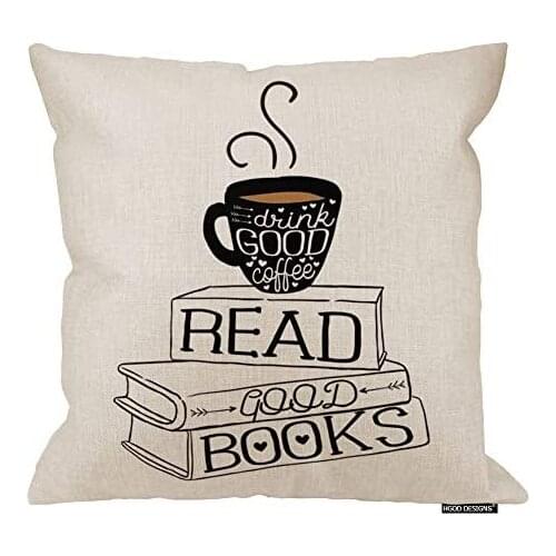 Decorative Pillow Case Drink Good Coffee Read Good Books Cushion Cover 18" X 18" Cotton Linen