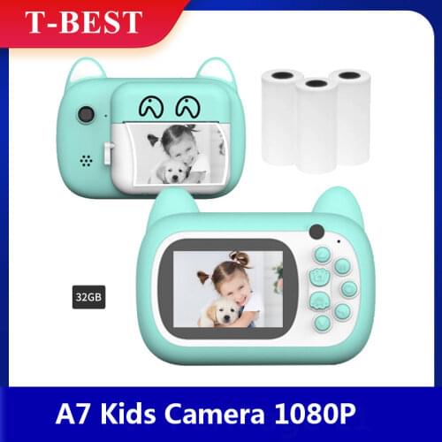 A7 Kids Camera 1080P Digital Instant Camera Photo Printer with 24Mp Dual Cameras 2.4 inch Display Screen 3 Rolls Paper w/TF Card