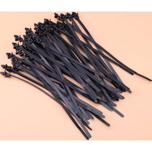 DWCX 50pcs Black 200mm Auto Car Hole Push Mount Wire Ties Releasable Nylon Cable Strap Retainer Clip Clamp Automotive
