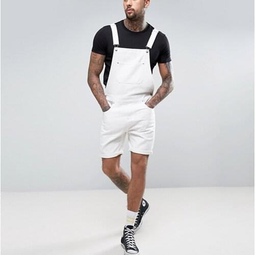 Men White Denim Jumpsuit Shorts Jean Above Length Versatile Retro Loop Shorts Streetwear Casual Vacation Fashion Cool Young Cool