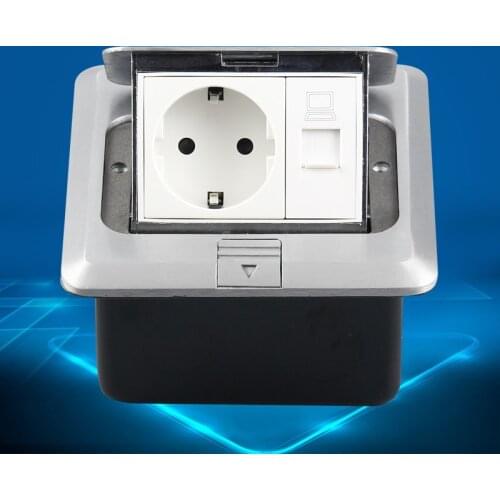 European Standard Germany Aluminum Dual Pin Hidden Ground Sockets with Floor Computer Socket Aluminiuum Panel with Mount Box