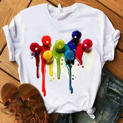 Graphic Tee Women T-Shirts Summer Nail Polish Cosmetics Printing Fashion Tops Short Sleeve Plus Size Tshirt 2021 Camisetas Mujer