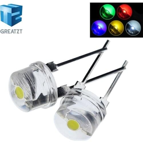 GREATZT 100PCS NEW F8 8mm 0.5W 3.0-3.2V Straw hat LED White Super bright LED lamp Wide Angle Transparent LED Lamp Strawhat LED
