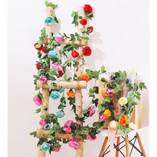 Artificial Flowers Fake Hanging Decorative wreath Roses Vine Plants Leaves silk flowers Garland sakura Wedding Wall Decoration