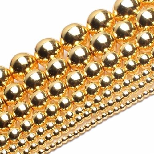 2-12mm Round Metallic Coated Lighht Gold Hematite Stone Beads For Jewelry Making Beads 15'' Needlework Healing DIY Beads Trinket