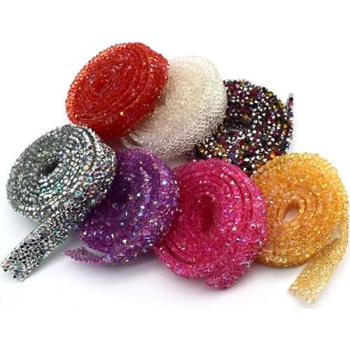 90cm/Roll Hot Fix Rhinestone Tape Resin Glue On Trim Crystal Ribbon Pink/AB/White Color for Dress DIY Bag Hat Shoes Clothing