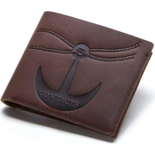 Hot Sale Vintage Crazy Horse Leather Mens Wallet Fashion Genuine Leather Two Fold Wallet Lightweight Mens Cow Leather Wallet