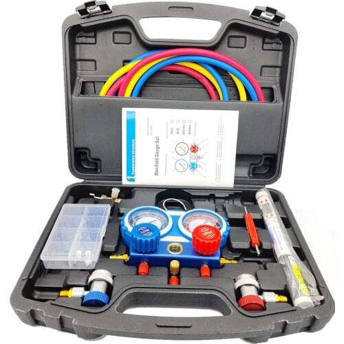 R134 R22 R404A R407C Double Valve Pressure Gauge Car Air Conditioning Refrigerant Freon Seal Rings Diagnostic Repairing Tool Kit