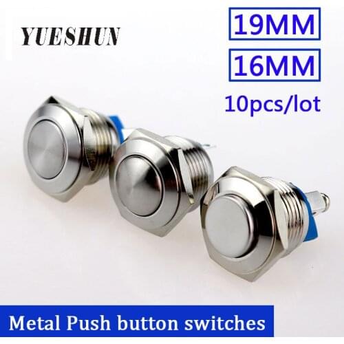 10pcs/lot 19mm 16mm Metal Push Button Switch Waterproof Stainless Steel Press button High/Flat/Shape Round Momentary Switch