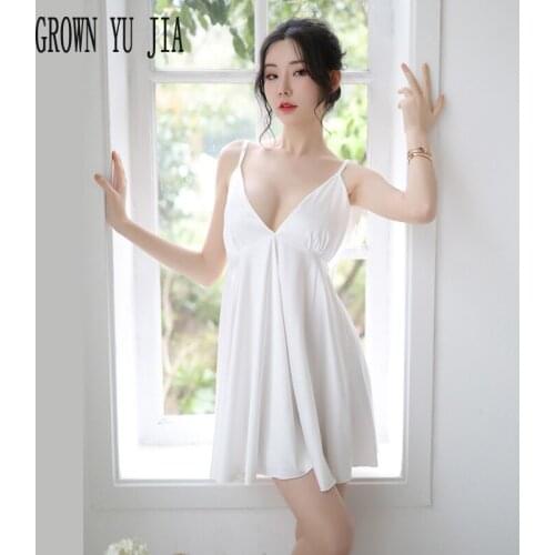 Sexy women Backless BabyDoll Nightwear Deep V Low Chest Erotic lingerie Nightgowns Sling Skirt porno Angel Wing nightdress
