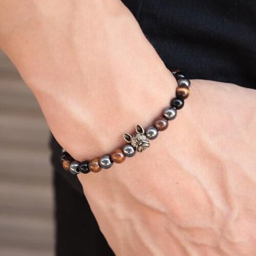 Noter French Bulldog Bracelet Mens Women 6mm Natural Volcanic Tiger eye Stone Braslet 3 Colors Beads Strand Braclet Pulseira