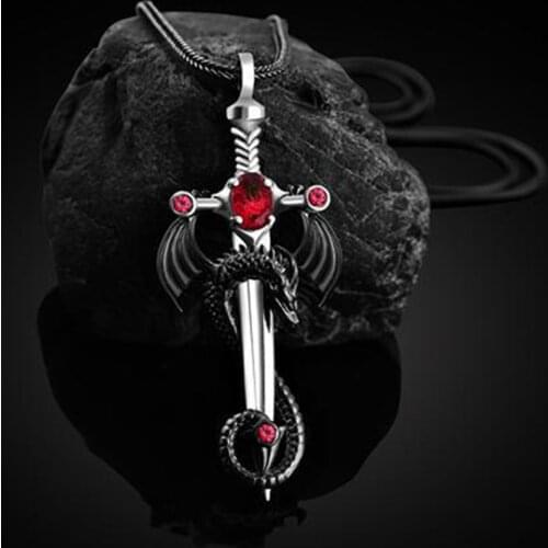Ethnic style hip-hop wild retro dragon sword titanium steel alloy pendant necklace mens long sweater chain necklace