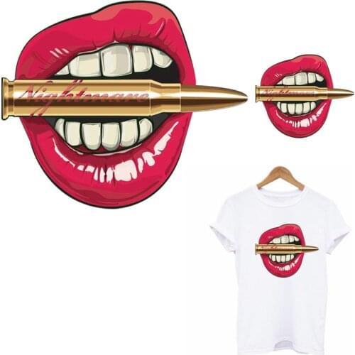 The bullet Lips Patches Thermal Sticker On Clothes Print-on T-shirt Iron On Transfer Sexy Lips Patch Applique Decoration