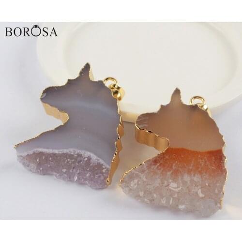 Fashion Unicorn Natural Agates Druzy Quartz Pendant Gold Color Drusy Stone Quartz Necklaces Charms Statement Necklace G1975