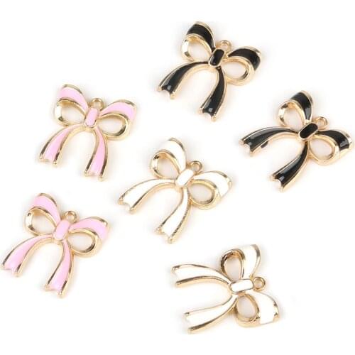 9-10pcs/lot approx 17*20mm pink white black Bowknot oil drop alloy charm pendant for jewelry making necklace earring accessories