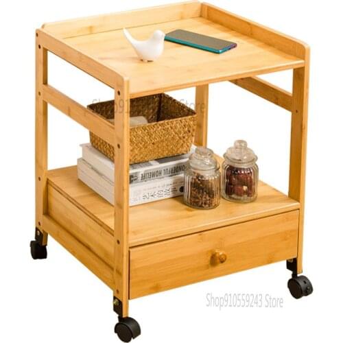 Movable Sofa Side Cabinet Corner Table Small Coffee Table With Round Bamboo Mini Solid Wood Bedroom Bedside Table Side Table