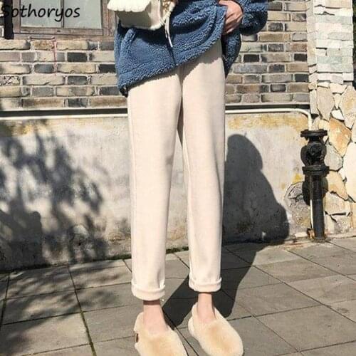 Casual Pants Autumn Winter Woolen Leisure Chic Solid Simple Warm Thickening Elegant Womens Ulzzang All-match Ins Harajuku Trendy