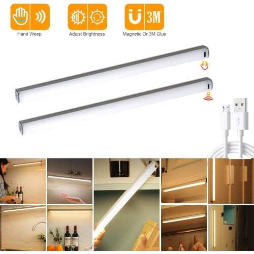 USB Rechargeable Wireless LED Under Cabinet Kitchen Light Hand Sweep Sensor Night Lamp High Brightness Bedroom Wardrobe Lighting