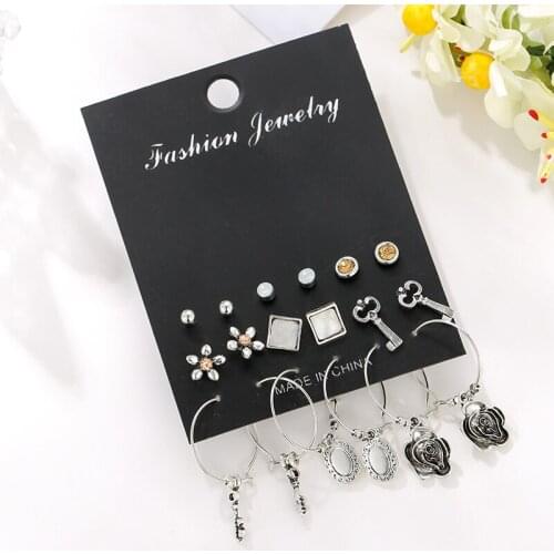 Vintage antique silver color long round circle pendant dangle earrings for women fashion rhinestone flower bridal earrings gift