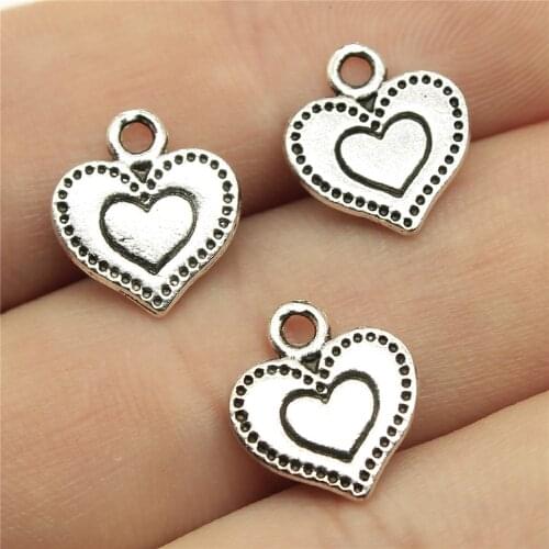 WYSIWYG 30pcs 13x11mm Double Sided Duplex Pursuit Heart Heart Charms Antique Silver Color Heart Charms Findings