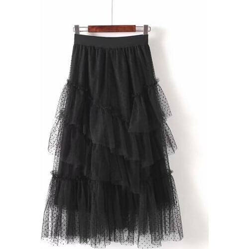 2019 Early Spring New Style European And American Wind Long a Word Irregular Mesh Cake Skirt Leopard Polka Dot Skirt