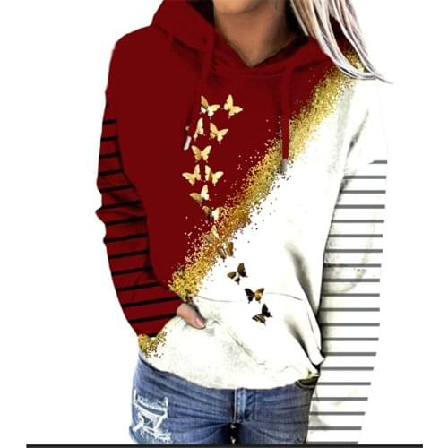 Y2K Autumn Winter Butterfly Floral Print Thick Women Fleece Hoodies Casual Streetwear Pullover Female Top Oversized Sweatshirts