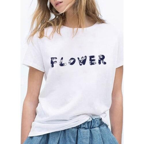 Flower Word Women Graphic Flower Letter Fashion Casual Cute Style Lady Tees Print Tops Clothing Female T Shirt Womens T-Shirt