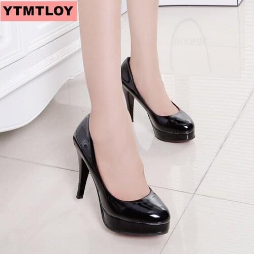 Ladies high heels fashion classic patent leather high heels ladies nude color round head stiletto wedding shoes large size 34-42