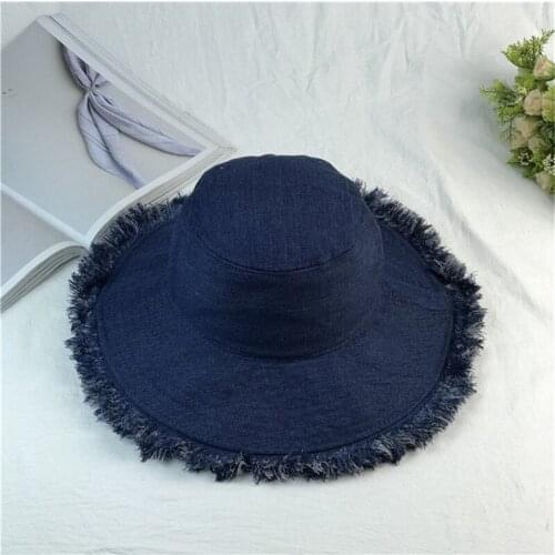 Denim fabric hats woman sun hats with tassel