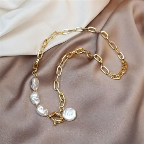 Goth Pearl Metal Choker Necklace Gold Color Lasso Pendants Women Jewelry Neck Chain Kpop Beads Necklace Chocker Collar For Girl