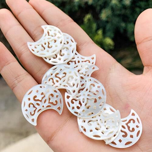 1pc Natural White shell Mother of Pearl Mop Flower Islam Crescent New Moon Charm Pendant Earring Necklace Jewelry Accessories