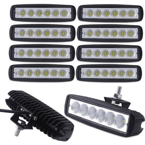 10PCS 6inch offroad led light bar 18w led work lamp spot flood driving light 12v 24v offroad truck trailer 4X4 led work light