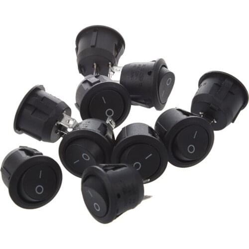 10Pcs AC 6A 10A 250V On Off Snap in SPST Round Boat Rocker Switch Black