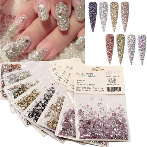 1440PCS/pack Shiny Nail Rhinestone AB Diamond Crystal Flat Diamond Sequins for 3D Nail Art Decoration DIY Manicure Accessories