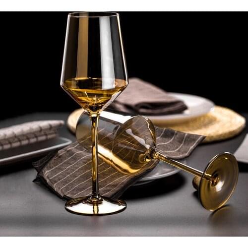 2/4/6Pcs Lead-free crystal wine glass cup electroplated golden champagne glasses U-shaped decanter Bar Hotel party Drinkware
