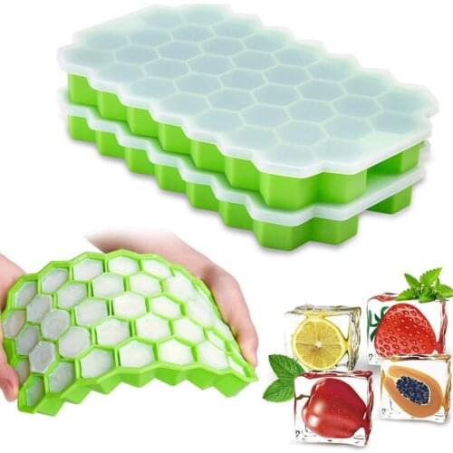 2Pack Silicone Flexible Ice Cube Trays With Lid Upgrade Ice Cube Mold For Chilled Drinks Whiskey Cocktails BPA Free Ice Maker