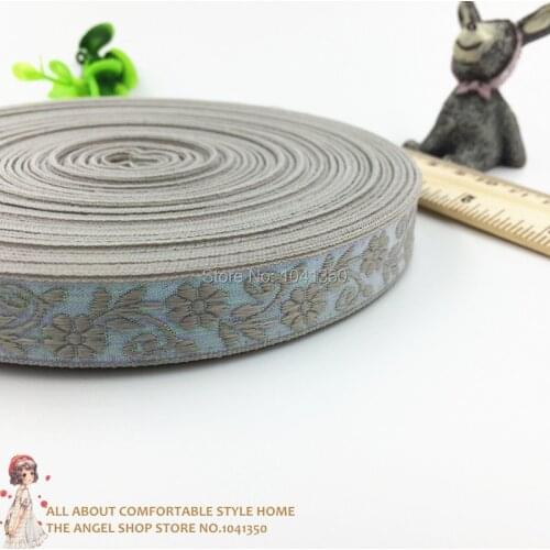 2015 NEW wholesale 5/8''(16 mmx10yards) gray flower woven jacquard AB color ribbon for handmade label wedding decorative