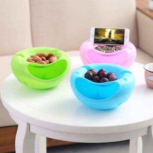 4Color Lazy Snack Bowl Food Grade Double-Layer Snack Storage Box Bowl Fruit Nut Bowl Mobile Phone Bracket Chase Artifact PP