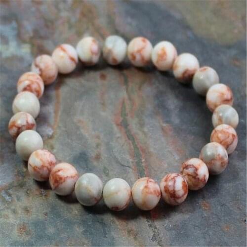 8mm Natural Red Veined Jasper Handmade Mala Bracelet 7.5 inches Reiki Lucky Wrist Bless Healing Ruyi Meditation Chakas Pray